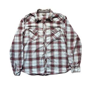 Wrangler Vintage Men's XL Plaid Flannel Shirt Red White Blue Snap Buttons